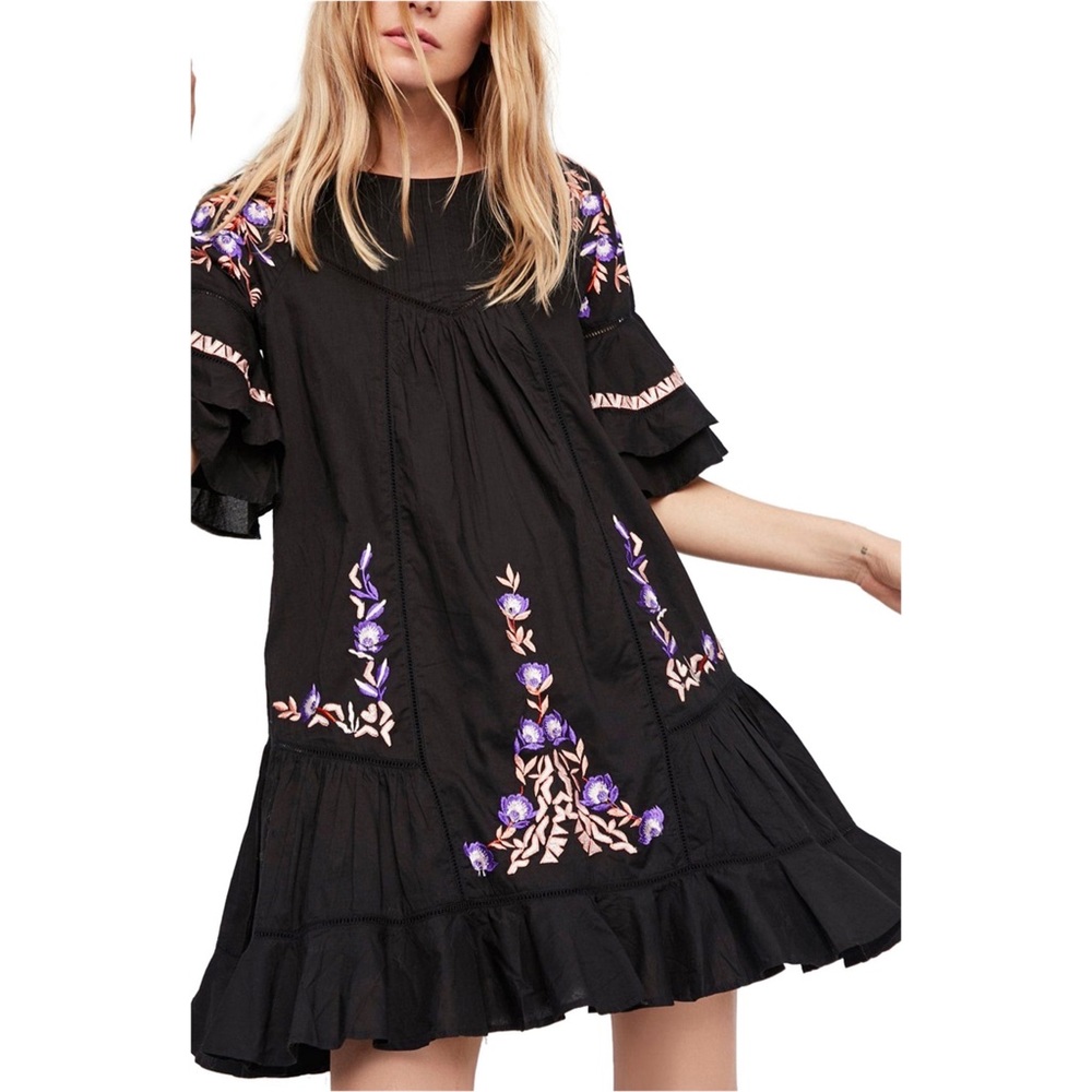 Free People Pavlo Embroidered Ruffle Mini Dress Size XS - Picture 2 of 14